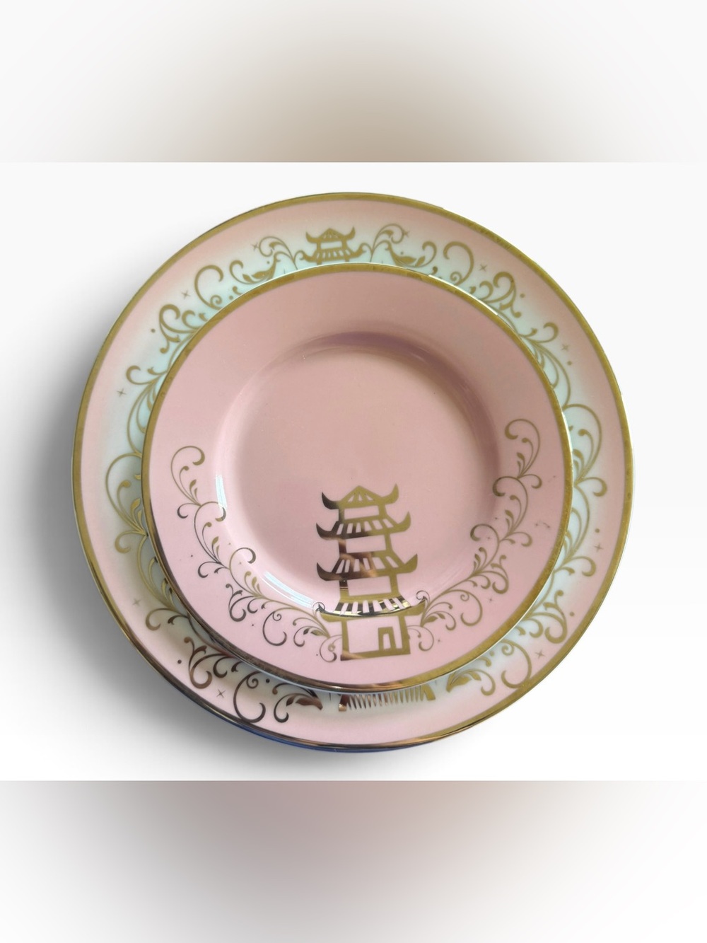 Disney Mulan Pink Gold Pagoda Plates Set of 2